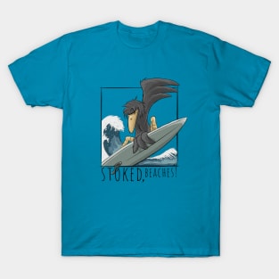 Stoked, Beaches! Surfer Crow Raven Surfing On Japan Wave T-Shirt